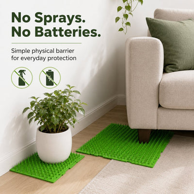 Malloren 2-Pack Green Cut-to-Fit Cat Deterrent Mat for Sofas, Plants & Balconies - Helps Protect Furniture from Scratching, Digging & Curious Paws