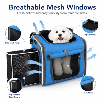 Malloren 4-in-1 Expandable Bike Pet Carrier Backpack for Cats &Small Dogs - Hands-Free Rides, Car Travel & Vet Trips with Extra Breathing Room