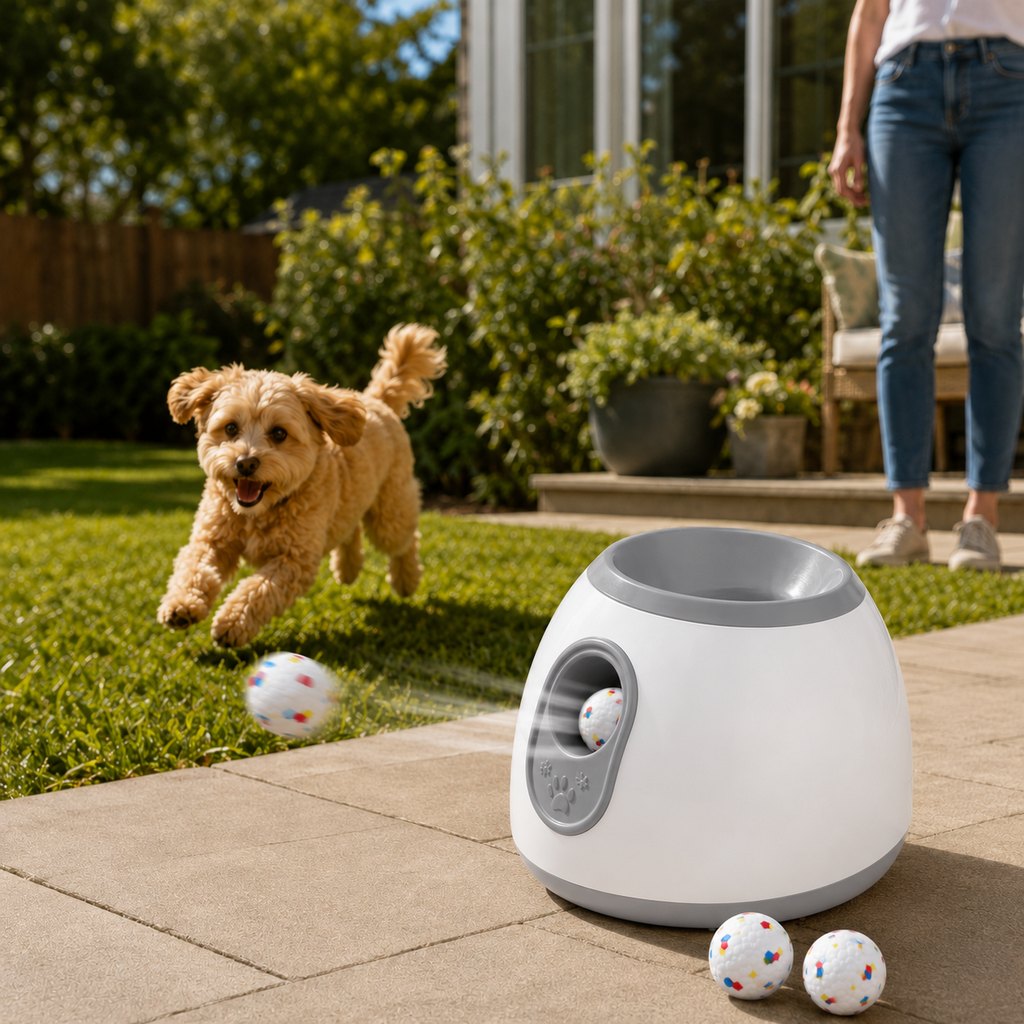 Malloren Mini Automatic Dog Ball Launcher for Small Dogs - Less Manual Throwing for Indoor & Backyard Fetch