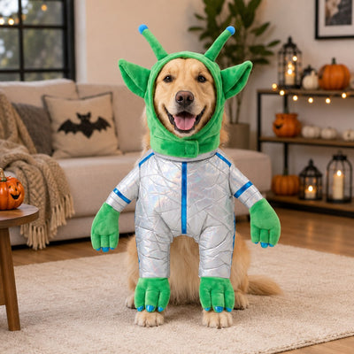 Malloren Green Alien Pet Costume for Dogs & Cats - Funny Halloween Transformation Outfit for Pet Parties, Photoshoots & Costume Events