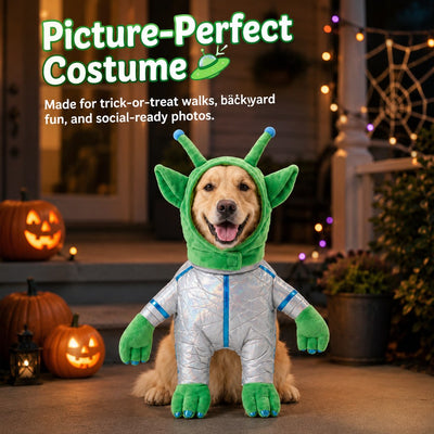 Malloren Green Alien Pet Costume for Dogs & Cats - Funny Halloween Transformation Outfit for Pet Parties, Photoshoots & Costume Events