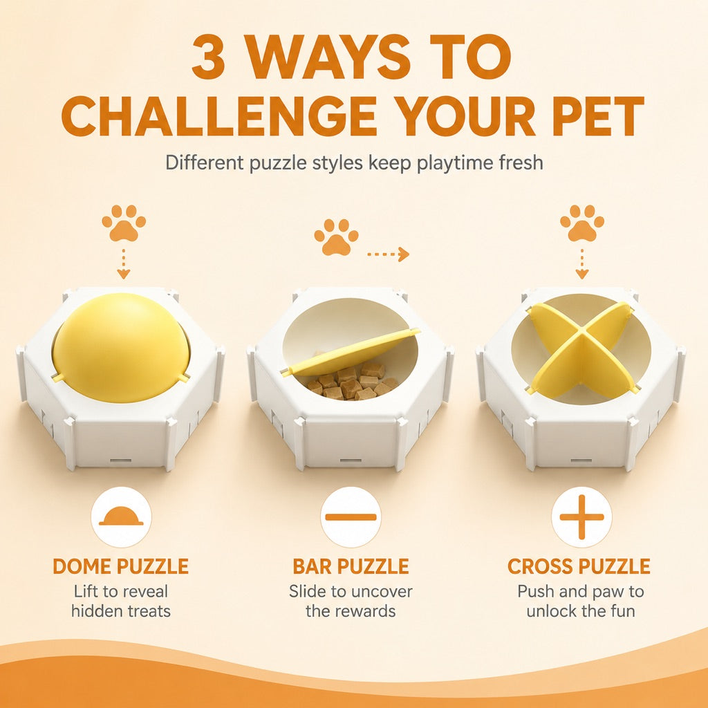Malloren Modular Cat Puzzle Feeder Toy for Indoor Treat Time - Hexagon Slow Feeder Enrichment Game to Keep Bored Cats Busy