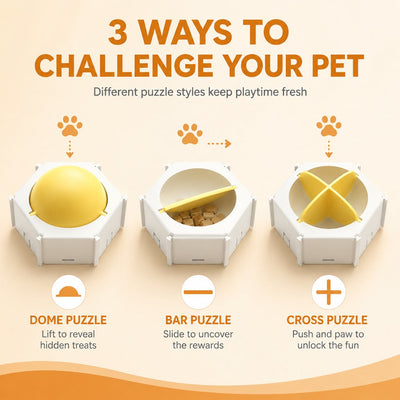 Malloren Modular Cat Puzzle Feeder Toy for Indoor Treat Time - Hexagon Slow Feeder Enrichment Game to Keep Bored Cats Busy