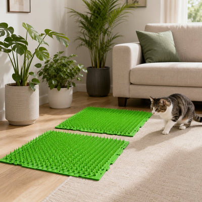 Malloren 2-Pack Green Cut-to-Fit Cat Deterrent Mat for Sofas, Plants & Balconies - Helps Protect Furniture from Scratching, Digging & Curious Paws