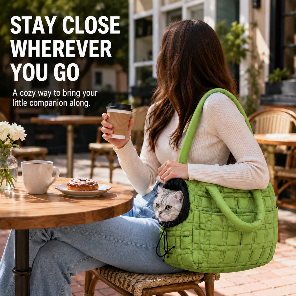 Malloren Quilted Pet Carrier Tote for Cats & Small Dogs – Easy Hand & Shoulder Carry for Walks, Errands & Everyday Outings