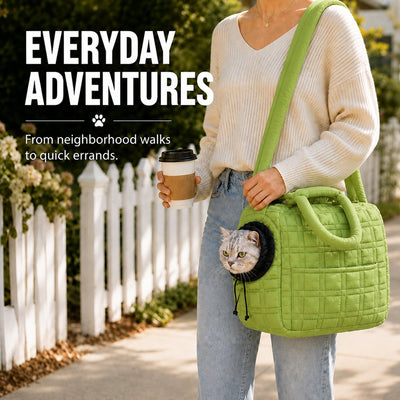 Malloren Quilted Pet Carrier Tote for Cats & Small Dogs – Easy Hand & Shoulder Carry for Walks, Errands & Everyday Outings