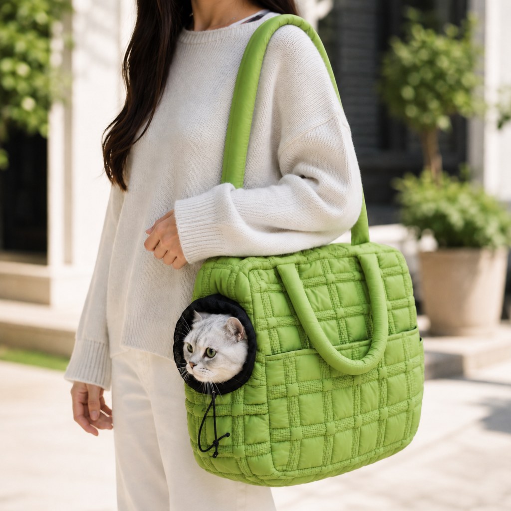 Malloren Quilted Pet Carrier Tote for Cats & Small Dogs – Easy Hand & Shoulder Carry for Walks, Errands & Everyday Outings