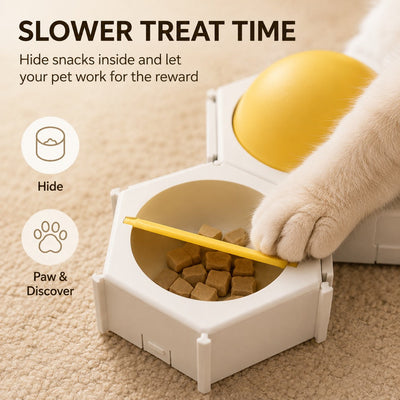 Malloren Modular Cat Puzzle Feeder Toy for Indoor Treat Time - Hexagon Slow Feeder Enrichment Game to Keep Bored Cats Busy