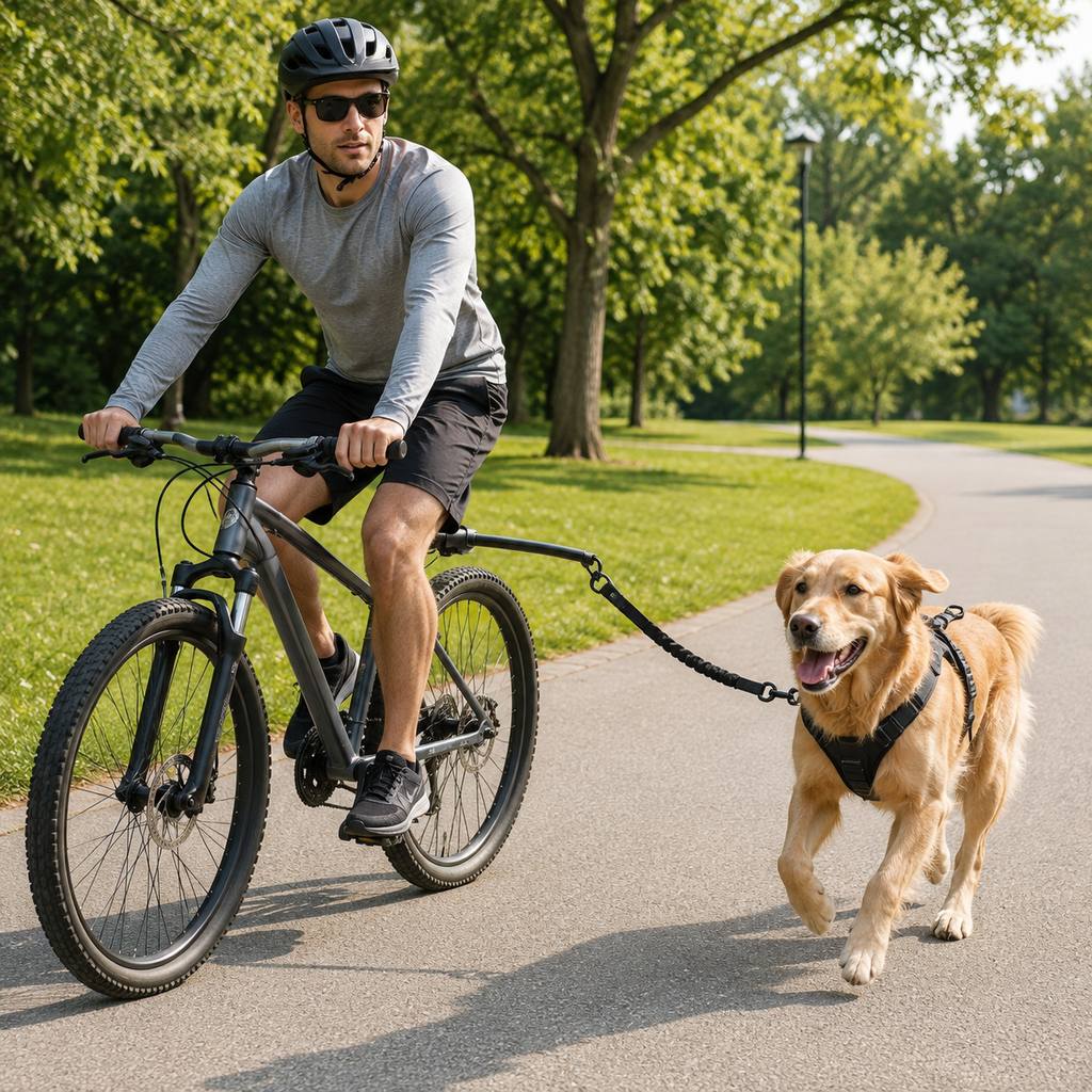 Malloren Hands-Free Dog Bike Leash with Shock-Absorbing Bungee – Bike-Mounted Side Arm for Controlled Side-by-Side Runs