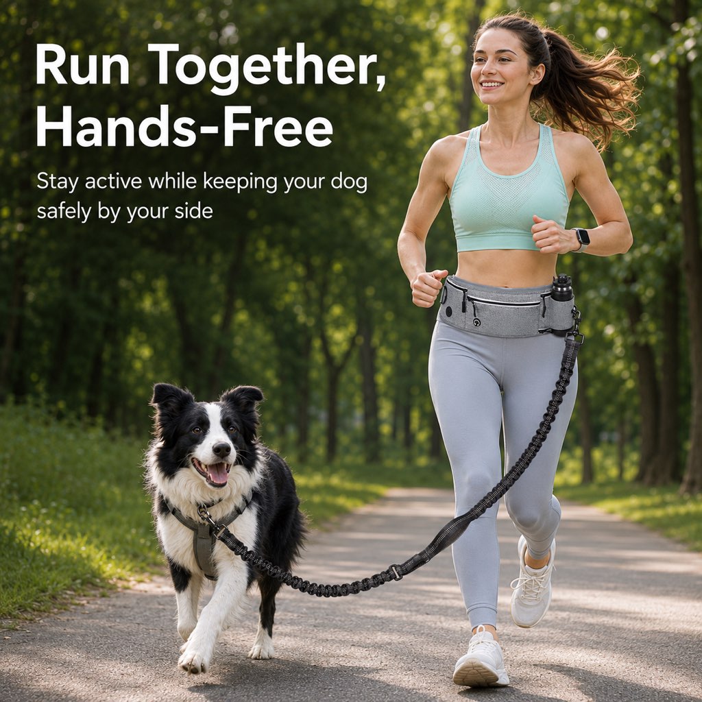 Malloren Hands-Free Dog Running Leash Waist Belt – Shock Absorbing & Reflective, Perfect for Jogging, Hiking & Outdoor Walks with Your Dog
