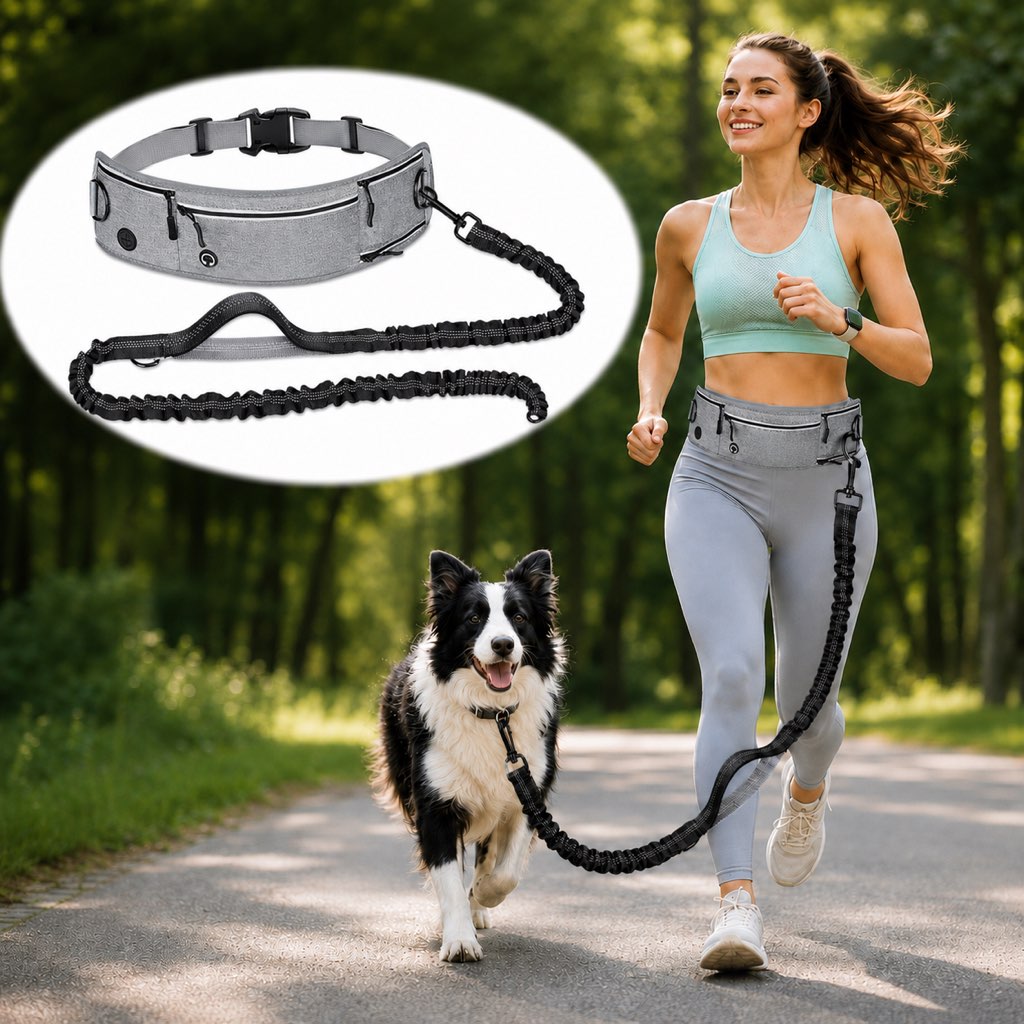 Malloren Hands-Free Dog Running Leash Waist Belt – Shock Absorbing & Reflective, Perfect for Jogging, Hiking & Outdoor Walks with Your Dog