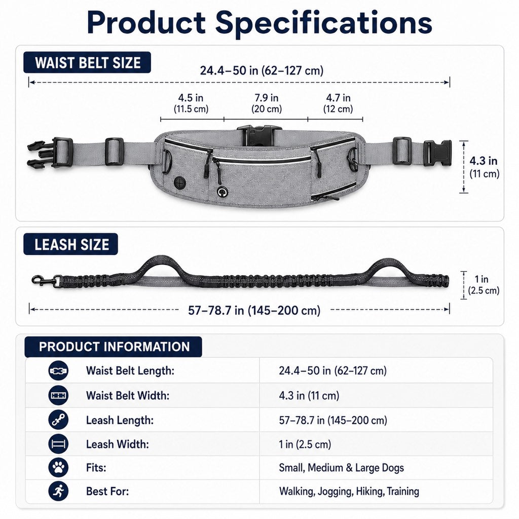 Malloren Hands-Free Dog Running Leash Waist Belt – Shock Absorbing & Reflective, Perfect for Jogging, Hiking & Outdoor Walks with Your Dog