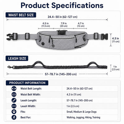 Malloren Hands-Free Dog Running Leash Waist Belt – Shock Absorbing & Reflective, Perfect for Jogging, Hiking & Outdoor Walks with Your Dog