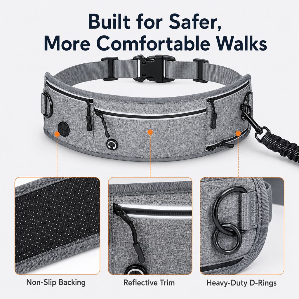 Malloren Hands-Free Dog Running Leash Waist Belt – Shock Absorbing & Reflective, Perfect for Jogging, Hiking & Outdoor Walks with Your Dog
