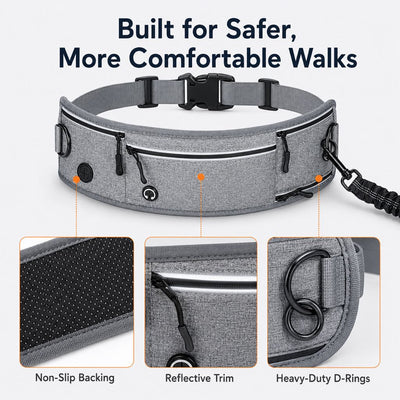 Malloren Hands-Free Dog Running Leash Waist Belt – Shock Absorbing & Reflective, Perfect for Jogging, Hiking & Outdoor Walks with Your Dog