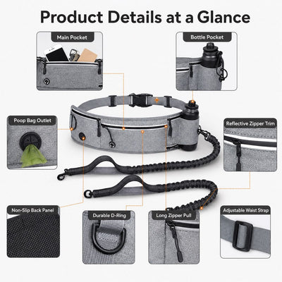 Malloren Hands-Free Dog Running Leash Waist Belt – Shock Absorbing & Reflective, Perfect for Jogging, Hiking & Outdoor Walks with Your Dog