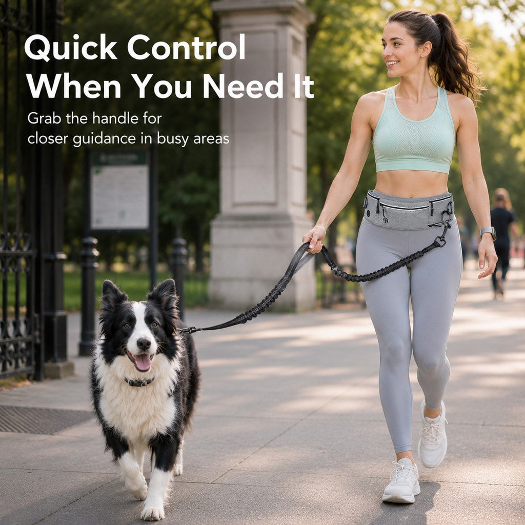 Malloren Hands-Free Dog Running Leash Waist Belt – Shock Absorbing & Reflective, Perfect for Jogging, Hiking & Outdoor Walks with Your Dog
