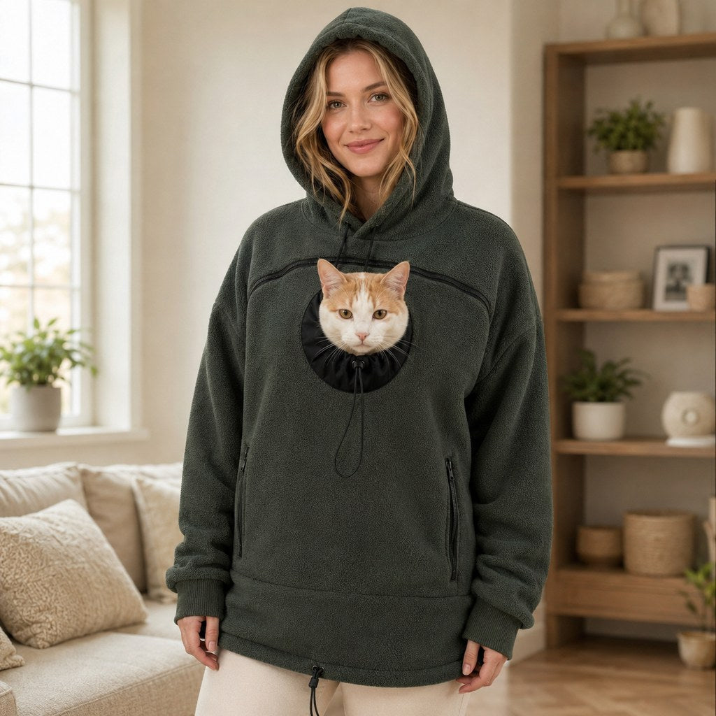 Malloren Hands-Free Pet Carrier Hoodie – Cozy Front Pouch for Cats & Small Dogs at Home & Everyday Outings