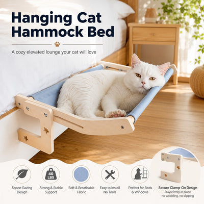Malloren Bedside Hanging Cat Hammock Bed - Space-Saving Elevated Cat Lounge for Beds, Sofas & Windows