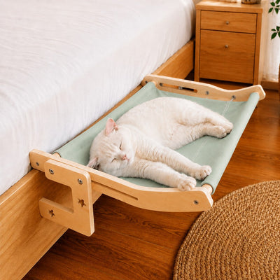 Malloren Bedside Hanging Cat Hammock Bed - Space-Saving Elevated Cat Lounge for Beds, Sofas & Windows