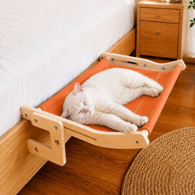 Malloren Bedside Hanging Cat Hammock Bed - Space-Saving Elevated Cat Lounge for Beds, Sofas & Windows