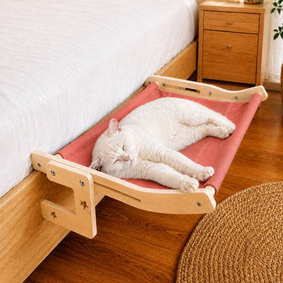 Malloren Bedside Hanging Cat Hammock Bed - Space-Saving Elevated Cat Lounge for Beds, Sofas & Windows