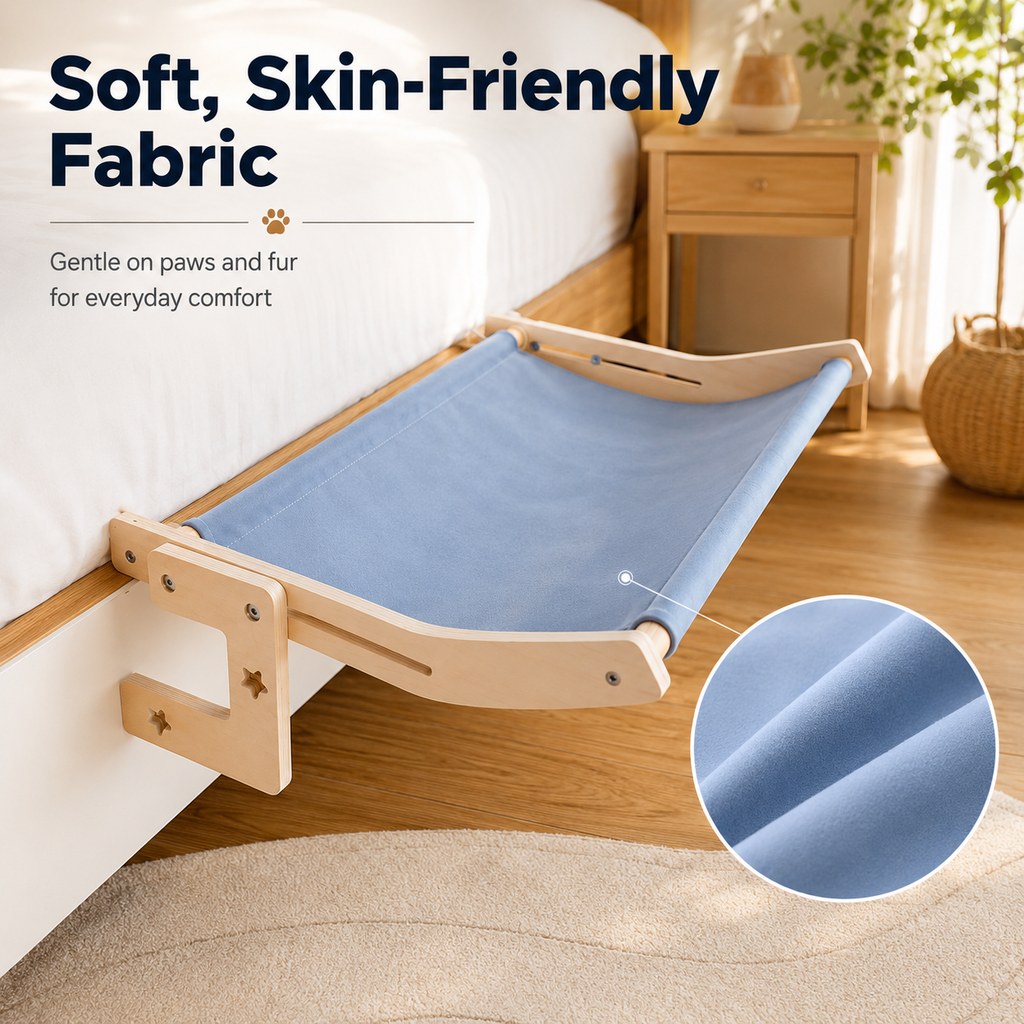 Malloren Bedside Hanging Cat Hammock Bed - Space-Saving Elevated Cat Lounge for Beds, Sofas & Windows