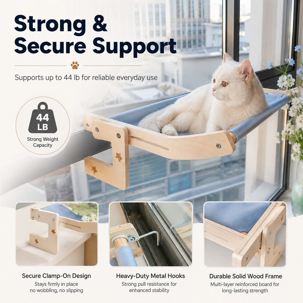 Malloren Bedside Hanging Cat Hammock Bed - Space-Saving Elevated Cat Lounge for Beds, Sofas & Windows