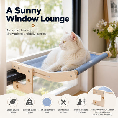 Malloren Bedside Hanging Cat Hammock Bed - Space-Saving Elevated Cat Lounge for Beds, Sofas & Windows