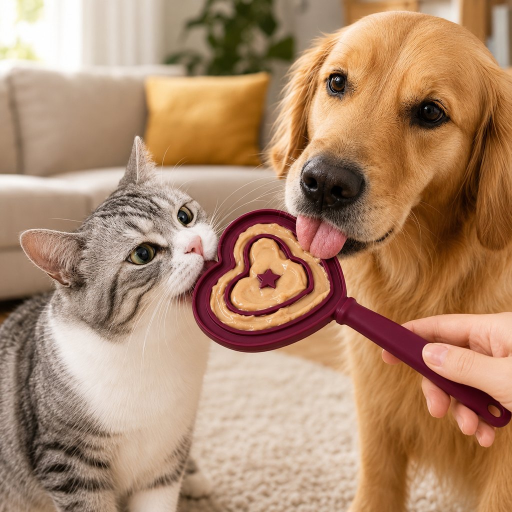 Malloren Heart Pet Licking Wand for Cats & Dogs - Handheld Soft Treat Feeder for Yogurt, Wet Food & Pumpkin Puree
