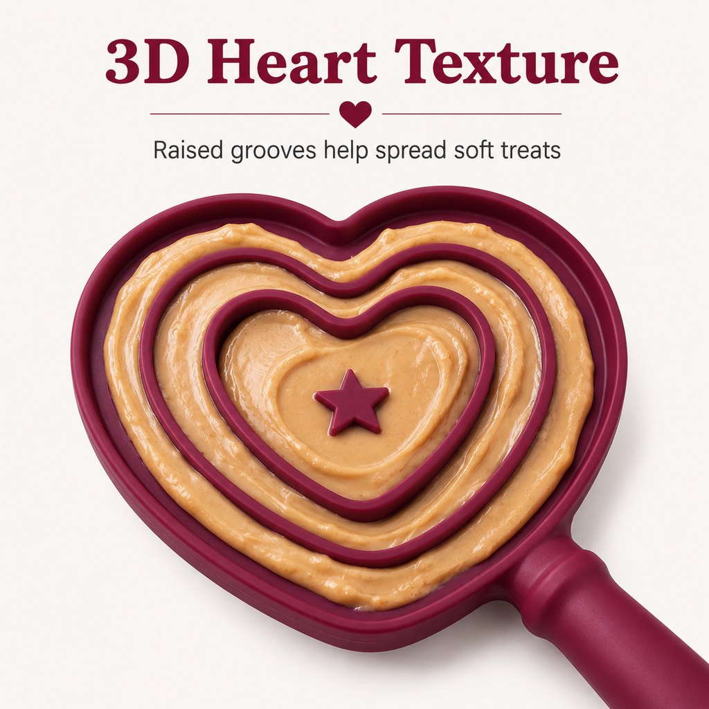 Malloren Heart Pet Licking Wand for Cats & Dogs - Handheld Soft Treat Feeder for Yogurt, Wet Food & Pumpkin Puree