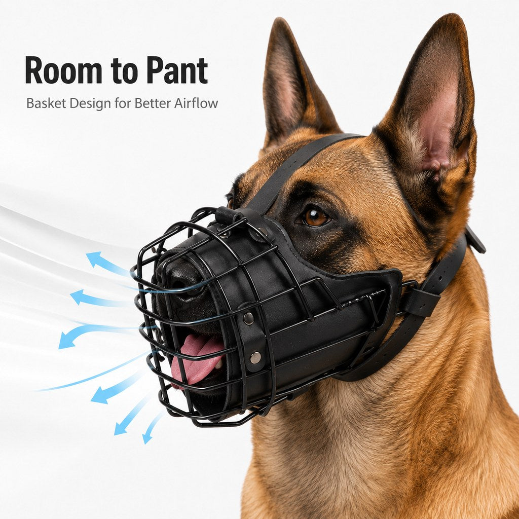 Malloren Heavy-Duty Black Steel Basket Dog Muzzle for Large Dogs - Safer Walks, Vet Visits & Anti-Scavenging Control