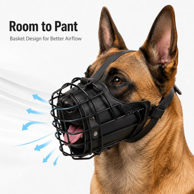 Malloren Heavy-Duty Black Steel Basket Dog Muzzle for Large Dogs - Safer Walks, Vet Visits & Anti-Scavenging Control
