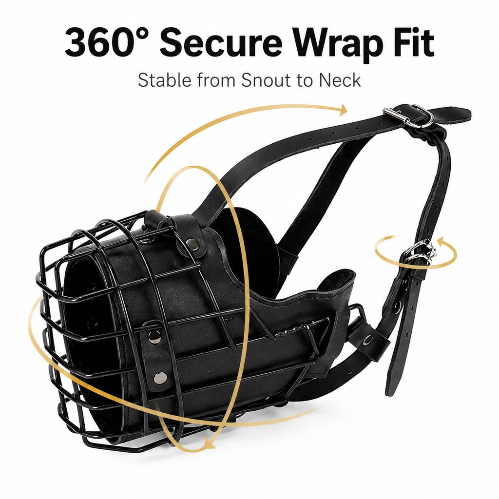 Malloren Heavy-Duty Black Steel Basket Dog Muzzle for Large Dogs - Safer Walks, Vet Visits & Anti-Scavenging Control