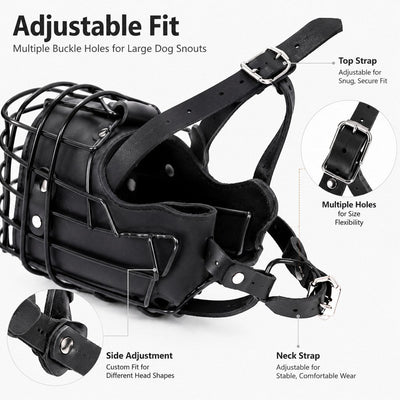 Malloren Heavy-Duty Black Steel Basket Dog Muzzle for Large Dogs - Safer Walks, Vet Visits & Anti-Scavenging Control