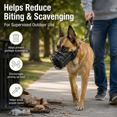 Malloren Heavy-Duty Black Steel Basket Dog Muzzle for Large Dogs - Safer Walks, Vet Visits & Anti-Scavenging Control