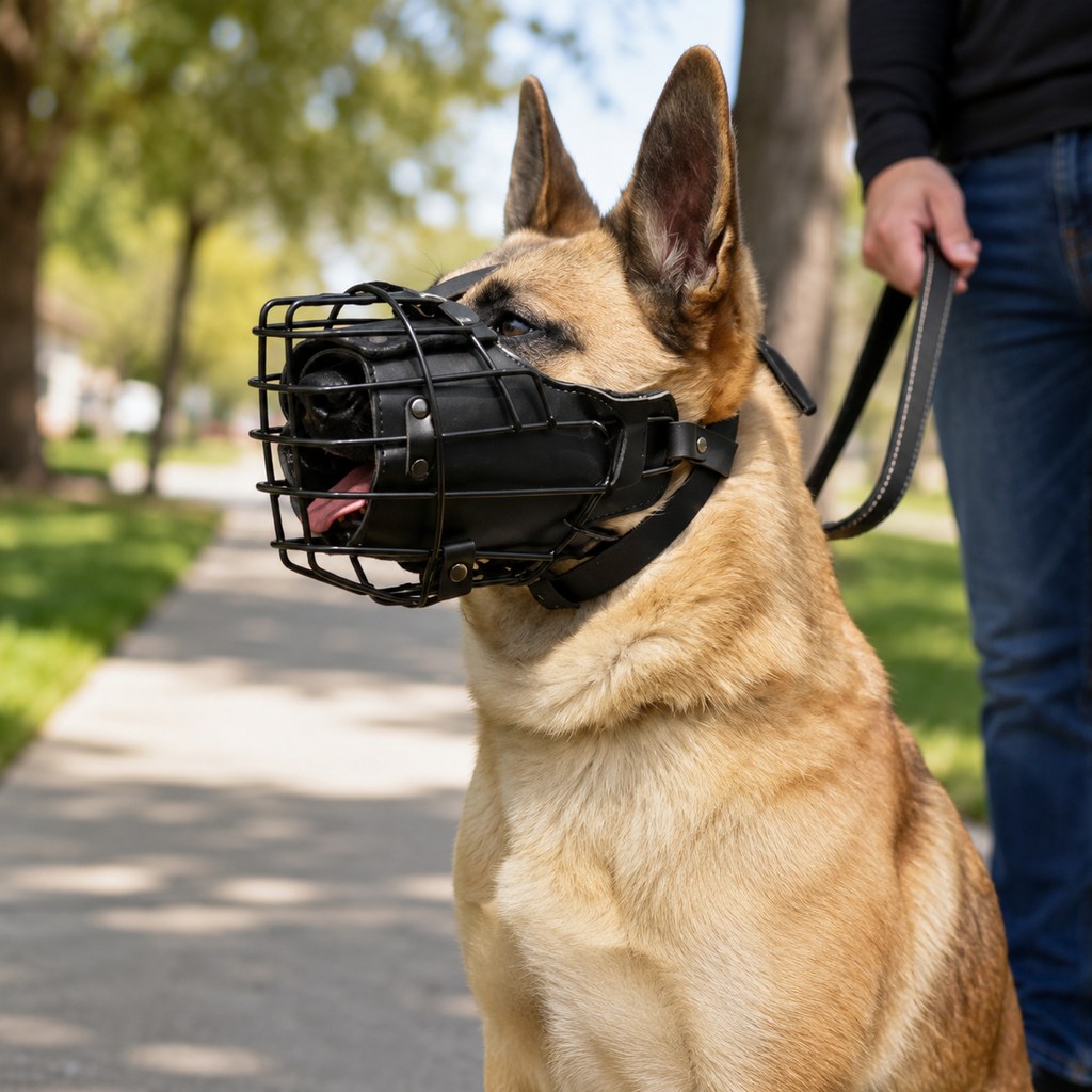 Malloren Heavy-Duty Black Steel Basket Dog Muzzle for Large Dogs - Safer Walks, Vet Visits & Anti-Scavenging Control