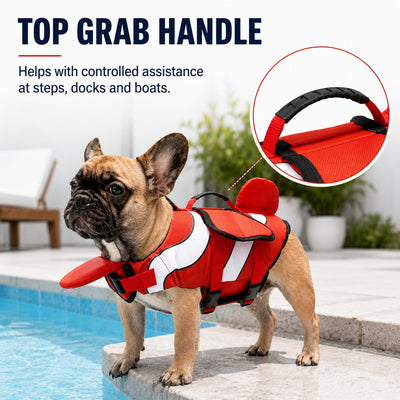 Malloren French Bulldog Life Jacket for Pool, Beach & Boating - Adjustable Flotation Vest with Chin Support & Grab Handle