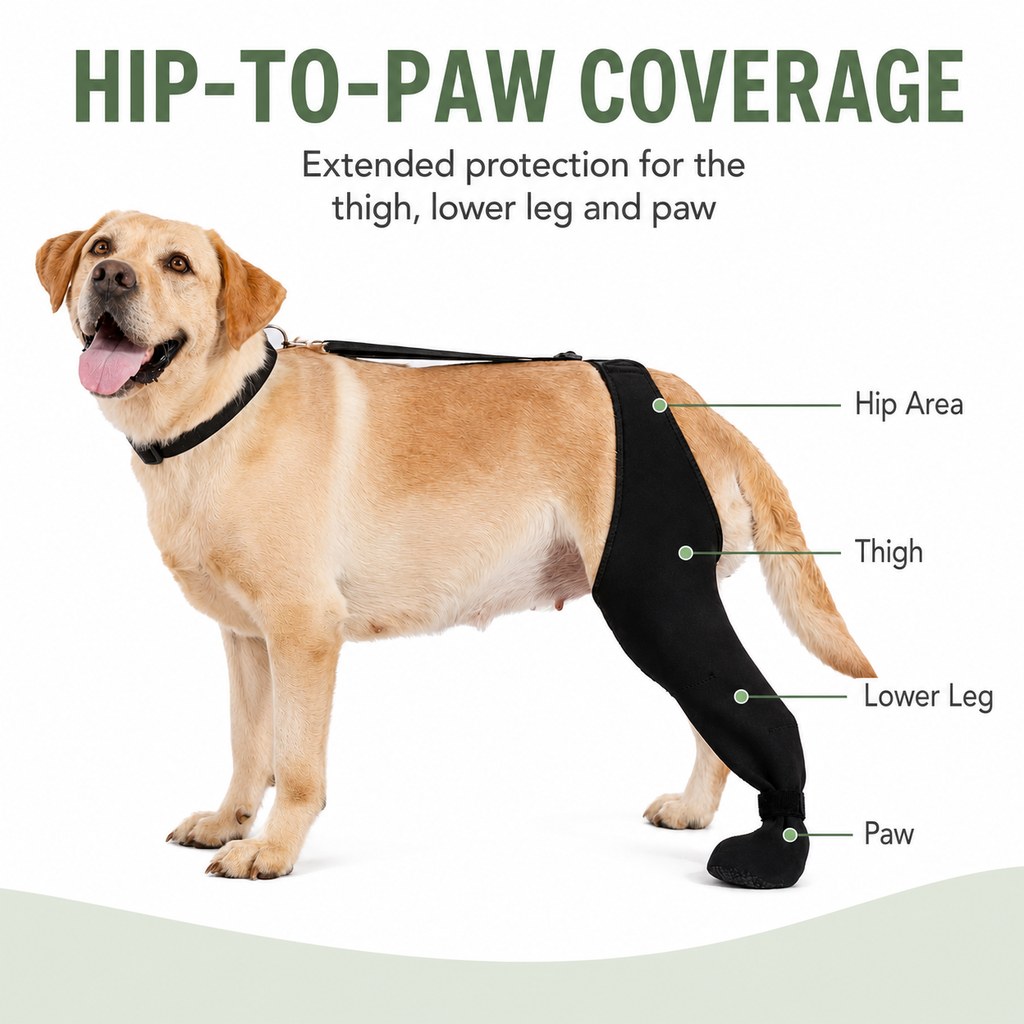 Malloren Adjustable Dog Rear Leg Recovery Sleeve with Paw Cover - Helps Limit Licking During Post-Surgery Rest