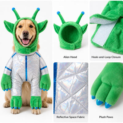 Malloren Green Alien Pet Costume for Dogs & Cats - Funny Halloween Transformation Outfit for Pet Parties, Photoshoots & Costume Events