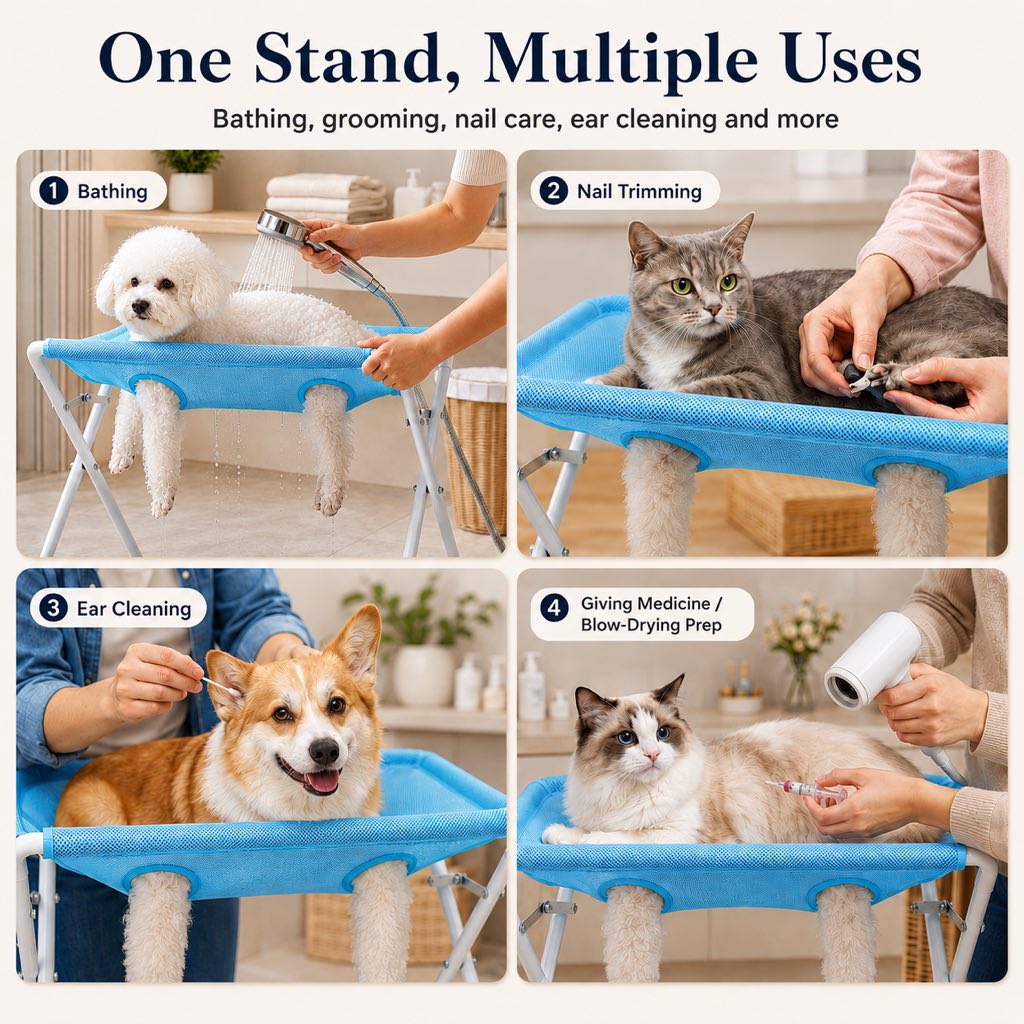 Malloren Pet grooming rack suitable for cats and small to medium-sized dogs - foldable eight-opening design for convenient home grooming.
