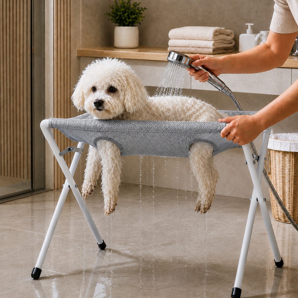Malloren Pet grooming rack suitable for cats and small to medium-sized dogs - foldable eight-opening design for convenient home grooming.