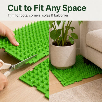 Malloren 2-Pack Green Cut-to-Fit Cat Deterrent Mat for Sofas, Plants & Balconies - Helps Protect Furniture from Scratching, Digging & Curious Paws