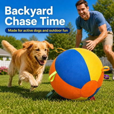 Malloren Inflatable Dog Play Ball for Backyard & Indoor Play - Oversized Chase and Tug Toy to Burn Energy and Ease Boredom