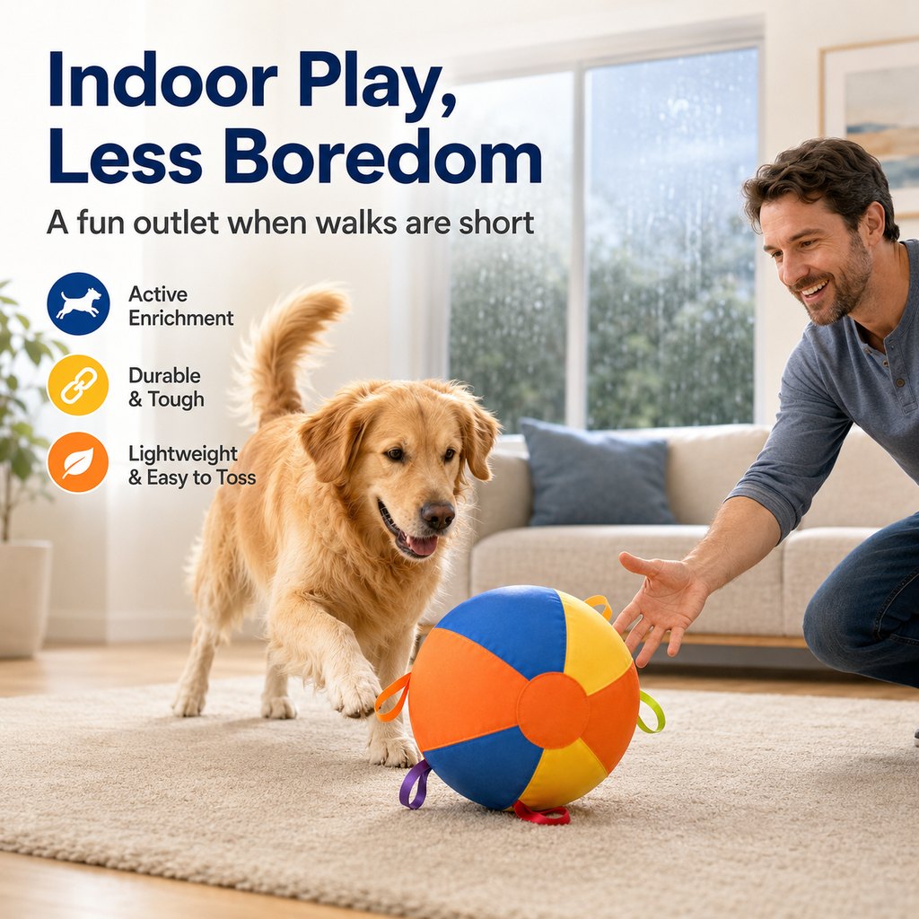 Malloren Inflatable Dog Play Ball for Backyard & Indoor Play - Oversized Chase and Tug Toy to Burn Energy and Ease Boredom