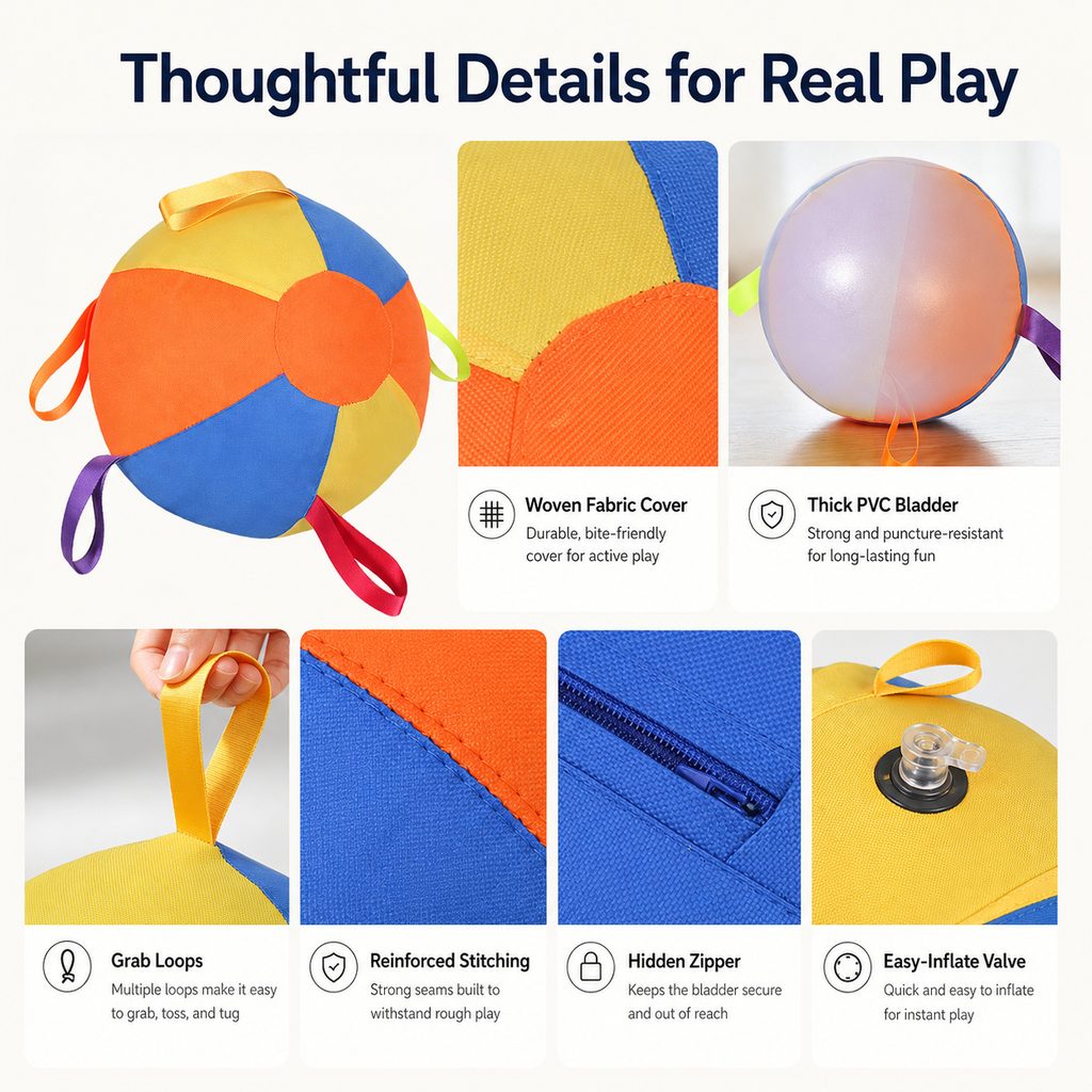 Malloren Inflatable Dog Play Ball for Backyard & Indoor Play - Oversized Chase and Tug Toy to Burn Energy and Ease Boredom