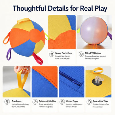 Malloren Inflatable Dog Play Ball for Backyard & Indoor Play - Oversized Chase and Tug Toy to Burn Energy and Ease Boredom