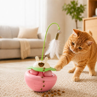 Malloren Interactive Wobble Cat Toy for Indoor Cats - Treat-Dispensing Feather Teaser That Keeps Cats Busy