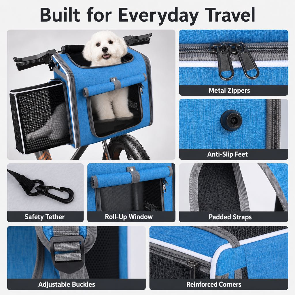 Malloren 4-in-1 Expandable Bike Pet Carrier Backpack for Cats &Small Dogs - Hands-Free Rides, Car Travel & Vet Trips with Extra Breathing Room