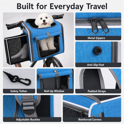 Malloren 4-in-1 Expandable Bike Pet Carrier Backpack for Cats &Small Dogs - Hands-Free Rides, Car Travel & Vet Trips with Extra Breathing Room